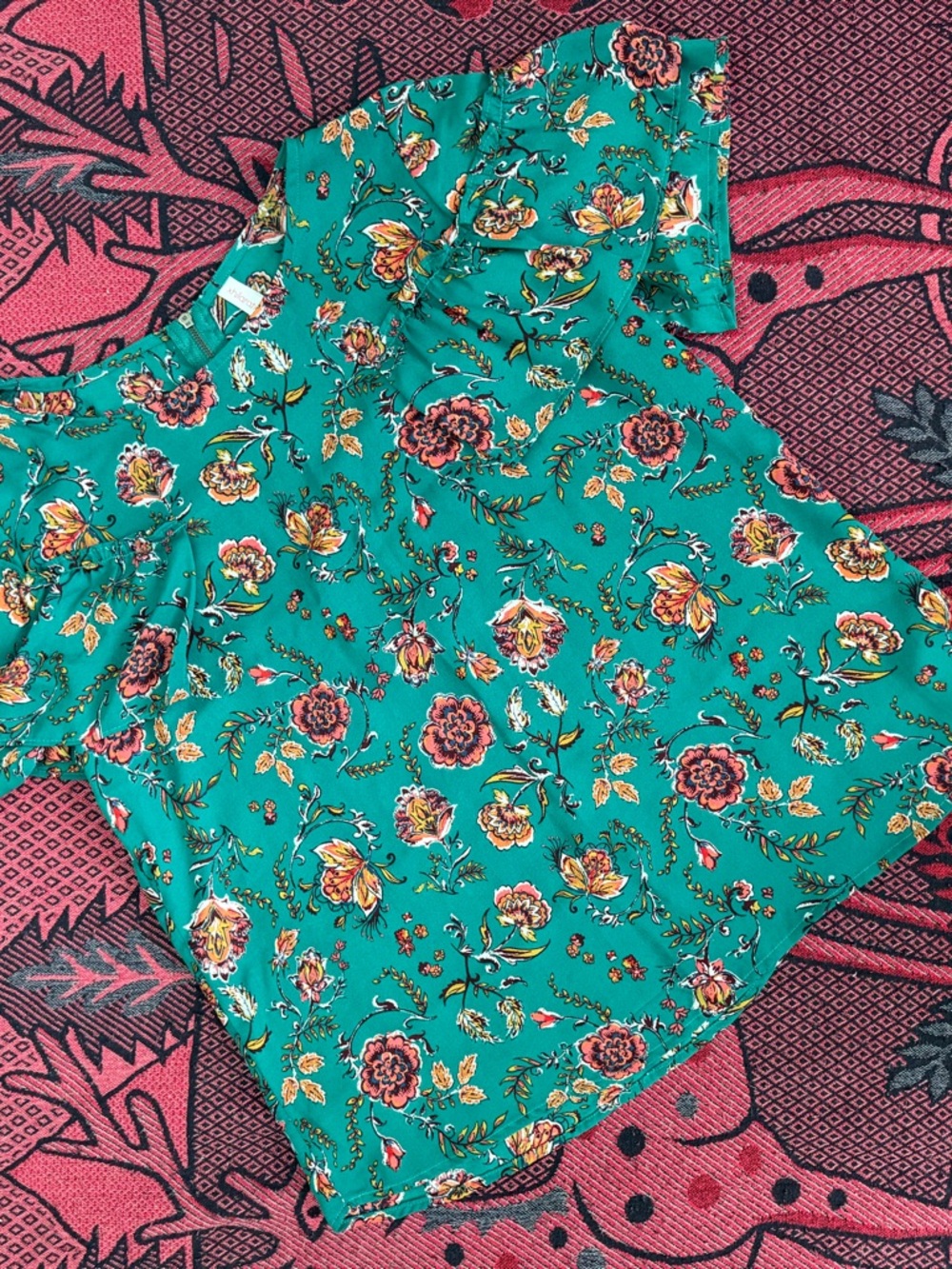 Xhilaration Teal Floral Puff-Sleeve Blouse